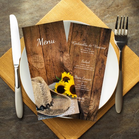 Menu Cowboy Casquette Sunflowers Barne Wood Mariage Men