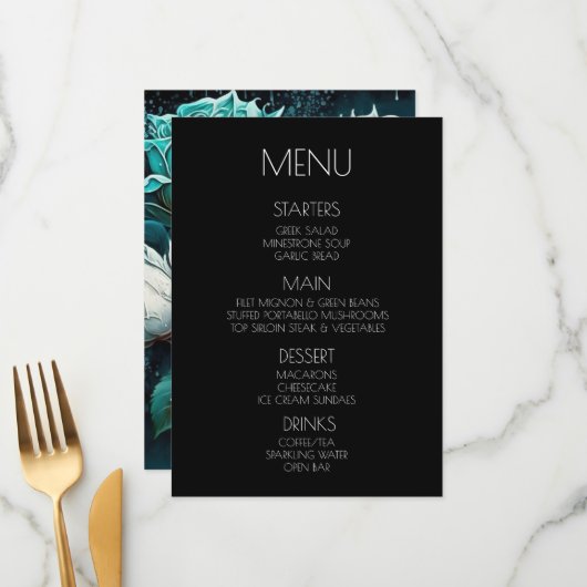 Menu Créez votre propre - Roses Bleues Blanches (Devant/Arrière en situation)