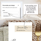 Menu Crème beige personnalisée avec nom de l'invité Élé