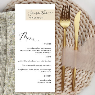Menu Crème beige personnalisée avec nom de l'invité Élé