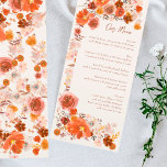 Menu Crème Brûlé Orange Floral Boho Bouquet Mariage<br><div class="desc">menu mince pour correspondre à la collection *si vous voulez plus d'options papier cette conception peut être transférée à un programme mince *ou pour plus d'aide contactez-moi</div>