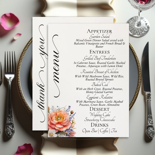 Menu Crème - Monogramme, Fleurs sauvages & Merci