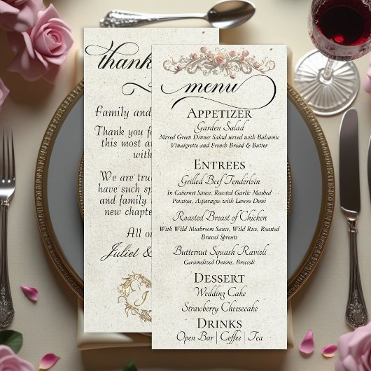 Menu Crème - Roses, Cœur et Merci