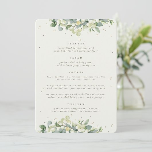 Menu Crème Snowberry + Eucalyptus 4 Parcours Mariage (Debout devant)