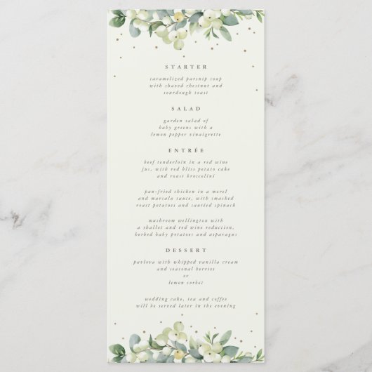 Menu Crème Snowberry+Eucalyptus 4 Parcours Mariage plat (Devant)