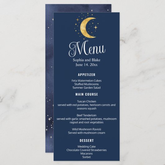 Menu Crescent Moon Starry Night Marine Mariage Flat Men (Devant / Derrière)
