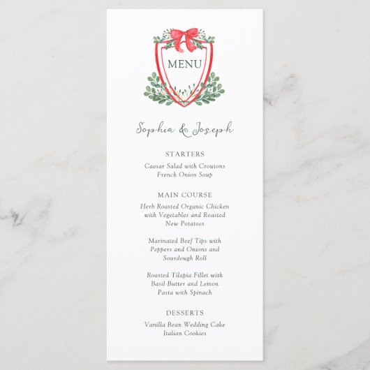 Menu Crest de Noël | Mariage de vacances Whimsical (Devant)