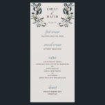 Menu Crest jardin | Eggshell | Mariage 4 cours<br><div class="desc">Ce menu mariage élégant et chic présente des fleurs d'aquarelle peintes dans les tons bleu et rose et est assorti à un motif floral sur le dos. Personnalisez-le avec votre propre texte en utilisant les modèles fournis. La couleur arrière - plan est réglée sur une couleur neutre en coquille d'oeuf,...</div>