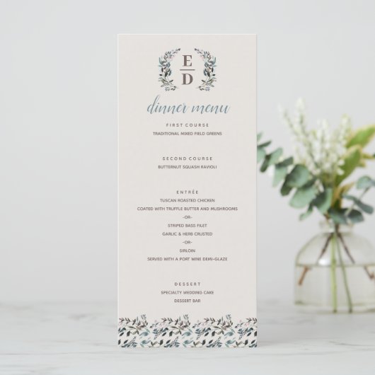 Menu Crest jardin | Eggshell | Mariage de monogramme (Debout devant)