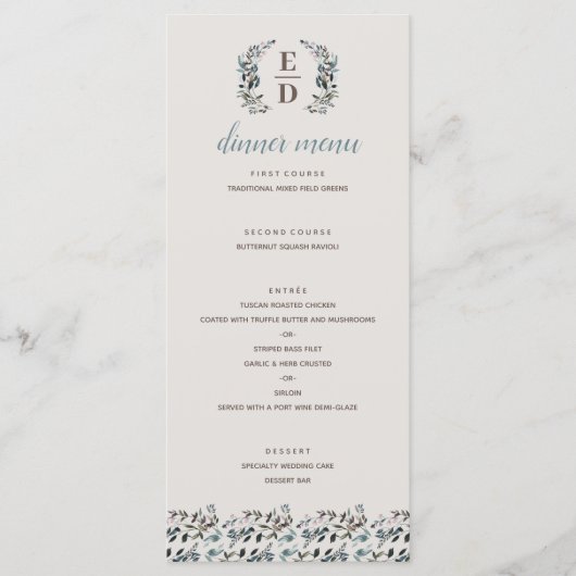 Menu Crest jardin | Eggshell | Mariage de monogramme (Devant)