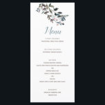 Menu Crest jardin | Script Mariage bleu blanc<br><div class="desc">Ce menu mariage élégant et chic présente des fleurs d'aquarelle peintes dans les tons bleu et rose et est assorti à un motif floral sur le dos. Personnalisez-le avec votre propre texte en utilisant les modèles fournis. La couleur arrière - plan est blanche et se coordonne avec notre collection de...</div>