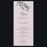 Menu Crest jardin | Script Mariage floral mauve<br><div class="desc">Ce menu mariage élégant et chic présente des fleurs d'aquarelle peintes dans les tons bleu et rose et est assorti à un motif floral sur le dos. Personnalisez-le avec votre propre texte en utilisant les modèles fournis. Cette collection mariage "Garden Crest". N'oubliez pas de visiter la collection pour voir d'autres...</div>