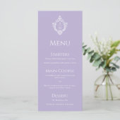 Menu Crest Lavender Mariage Vintage violet Monogramme (Debout devant)