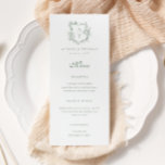 Menu Crest Monogram Sage Green Mariage<br><div class="desc">Menu mariage vert monogramme de sauge de crête florale.</div>