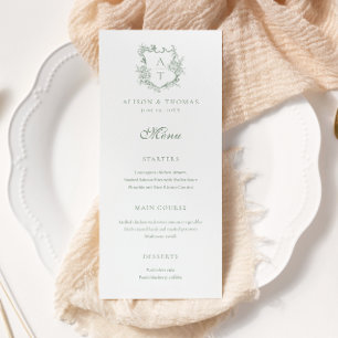 Menu Crest Monogram Sage Green Mariage
