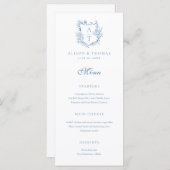 Menu Crest Monogram Vibrant Mariage bleu (Devant / Derrière)