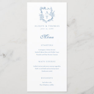 Menu Crest Monogram Vibrant Mariage bleu