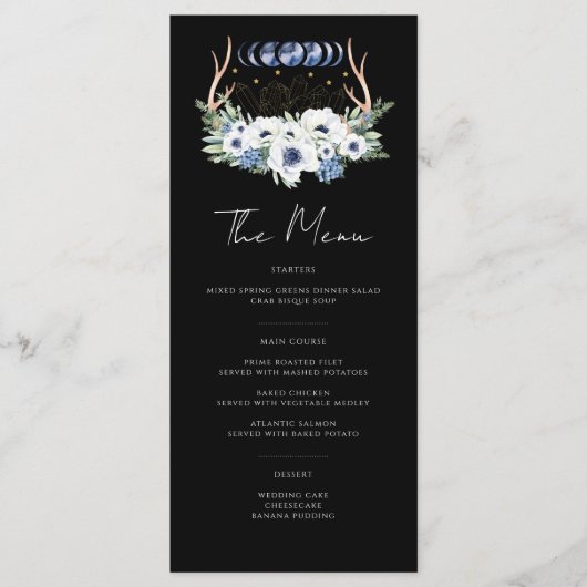 Menu Cristaux de lune Fleurs Boho Mariage métaphysique (Devant)
