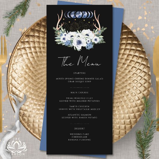 Menu Cristaux de lune Fleurs Boho Mariage métaphysique