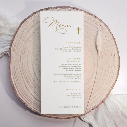 Menu Croix dorée élégante Baptême simple moderne