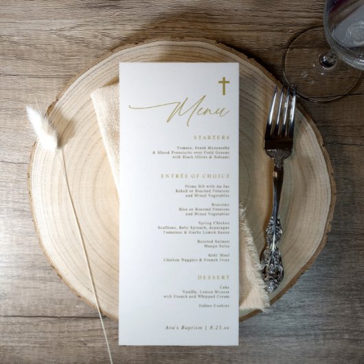 Menu Croix dorée simple élégante Baptême moderne écritu