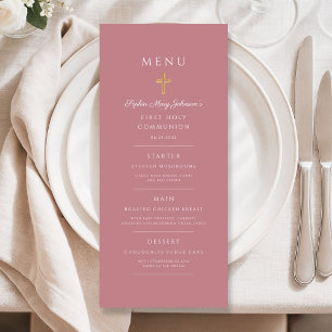 Menu Croix Religieuse Rose Élégante Première Communion