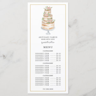 Menu Cuisine pâtissière Aquarelle Rose Floral Gâteau