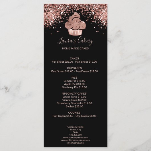 Menu Cupcake Bakery Pastry Chef Glitter Drips Rose Gold (Devant)