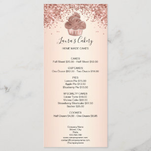 Menu Cupcake Bakery Pastry Chef Glitter Drips Rose Gold