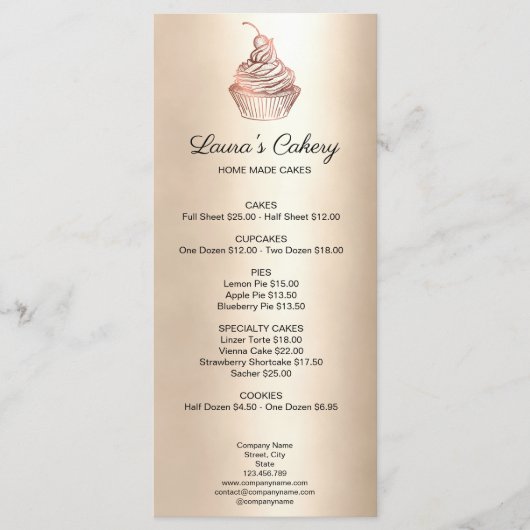 Menu Cupcake Home Bakery Rustic Vintage (Devant)