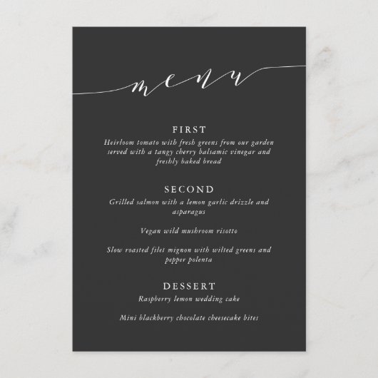 Menu Custom Minimalist Classic Black Wedding Dinner (Devant)