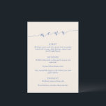 Menu Custom Minimalist Classic Blue Wedding Dinner<br><div class="desc">This wedding menu sign features refined script lettering paired with classic serif typography in blue on a champagne background for a timeless, elevated look. The minimalist layout highlights each course clearly while adding a sophisticated design element to your reception space. Ideal for modern and stylish weddings, it complements elegant table...</div>