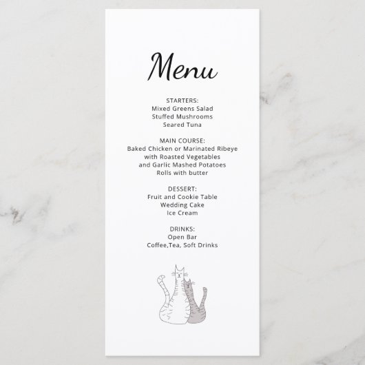 Menu Cute Cats Dessin Réception De Mariage Simple (Devant)