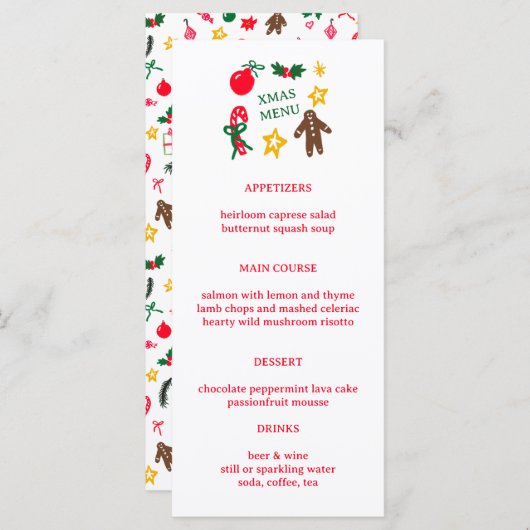 Menu Cute CUSTOM XMAS Christmas Holiday Dinner Party (Devant / Derrière)