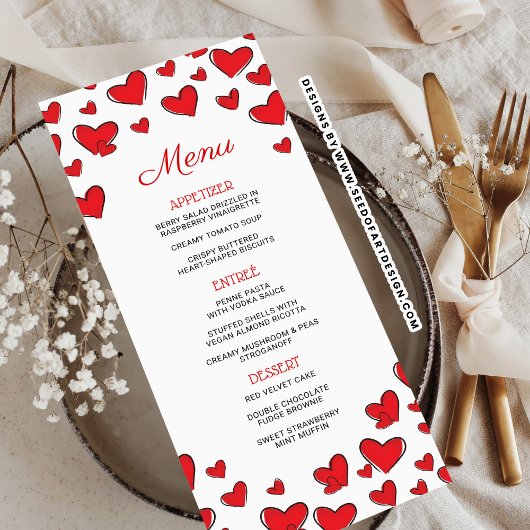 Menu Cute Red Hearts Valentijnsdag