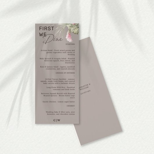 Menu D'Abord Nous Dînons Taupe Tropical Floral Mariage