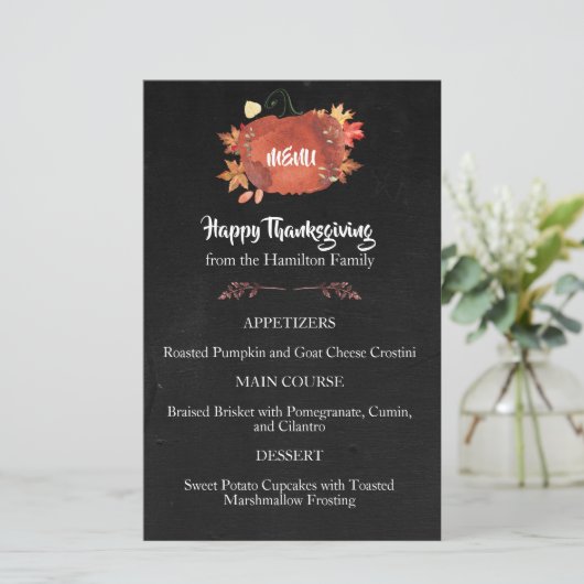 Menu d'action de grâce du Citrouille d'aquarelle p (Debout devant)