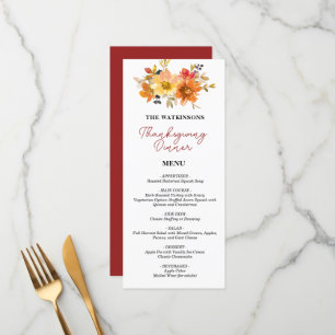 menu d'action de grâces à fleurs automne