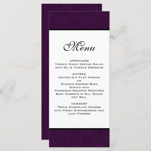 Menu Dak Plum Mariage damassé (Devant / Derrière)