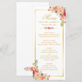 Menu Dall Wedding Rustic Coral Floral Gold Lijst (Voorkant / Achterkant)