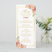 Menu Dall Wedding Rustic Coral Floral Gold Lijst (Staand voorkant)