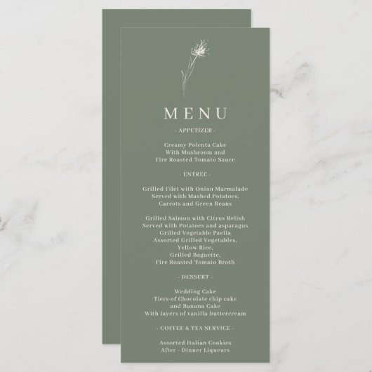 Menu Dandelion bohémien à fleurs vertes Sage (Devant / Derrière)