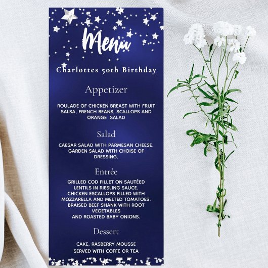 Menu d'anniversaire bleu marine
