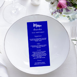 Menu d'anniversaire bleu royal blanc