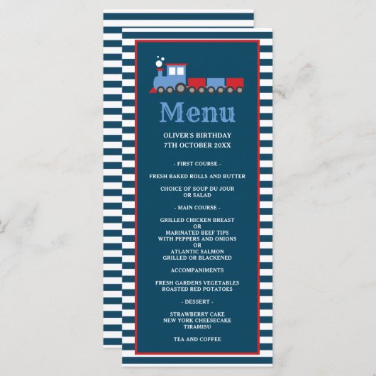 Menu d'anniversaire de fête thématique (Devant / Derrière)