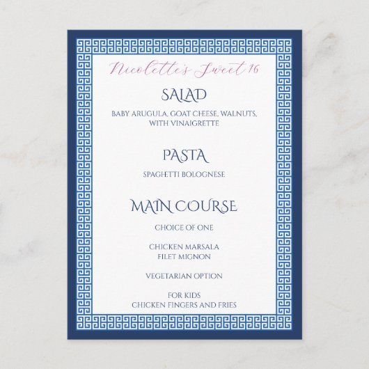 Menu d'Anniversaire de la Clef Méditerranéenne Ble (Devant)