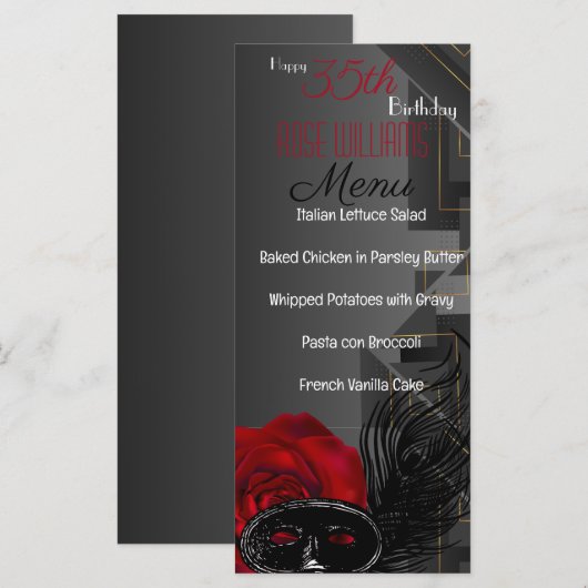 Menu d'anniversaire de la Renaissance de Harlem (Devant / Derrière)