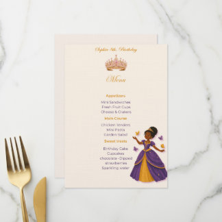 Menu d'anniversaire de princesse