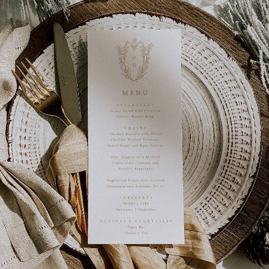 Menu DAPHNE Antique Or Blanc Floral Classal Mariage