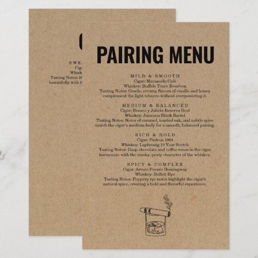 Menu d'appariement Cigar & Whiskey (Devant / Derrière)